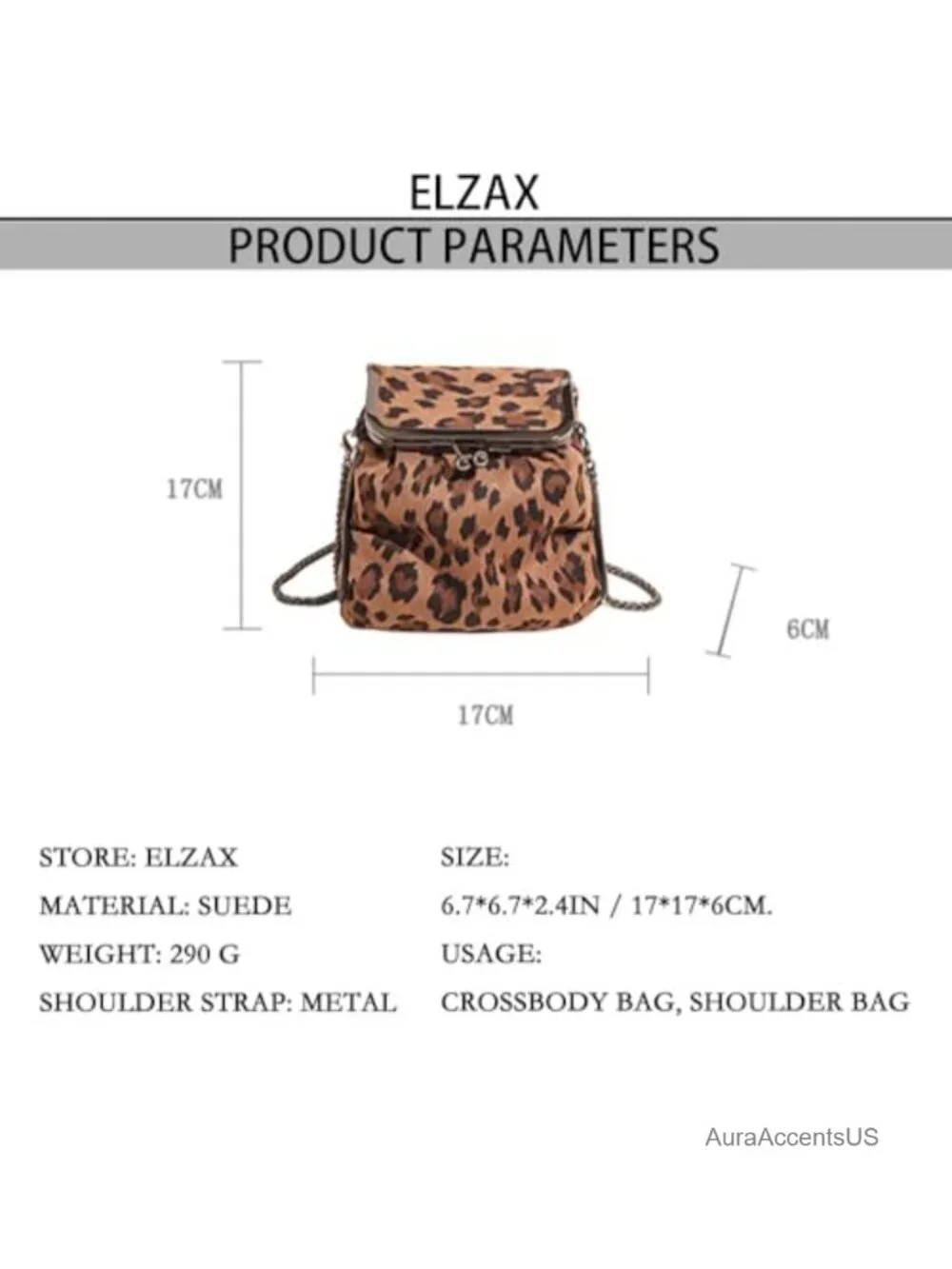 Leopard Print Faux Suede Satchel Crossbody Bag with Kiss Lock and Chain